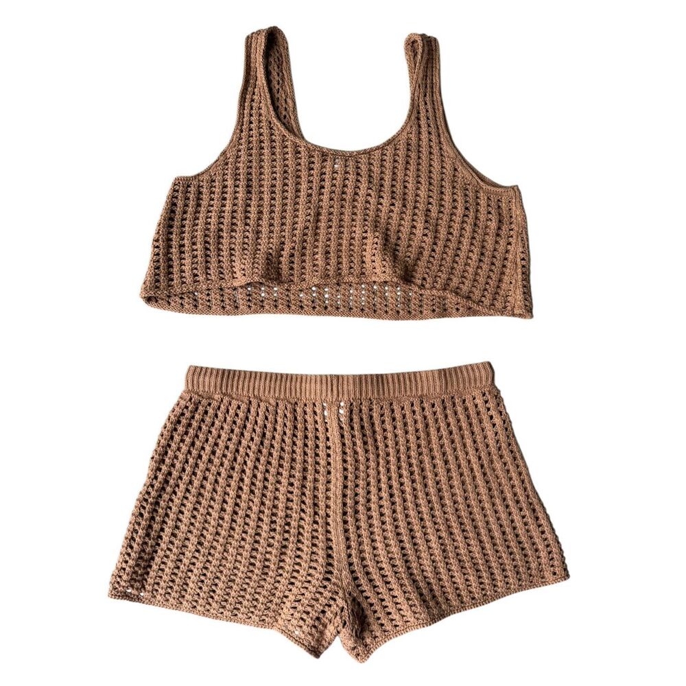 Wild Fable Crochet Crop Top & Shorts Swimsuit Cover-up Set Size M - Picture 3 of 9